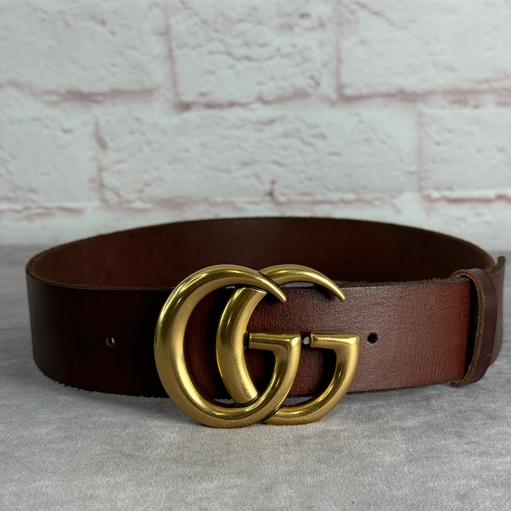 Gucci Brown Leather Belt with Gold Double G Buckle
